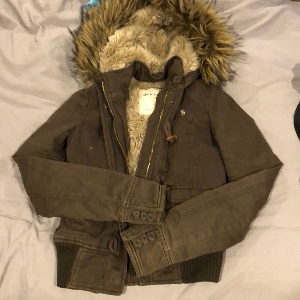Abercrombie brown fur lined coat